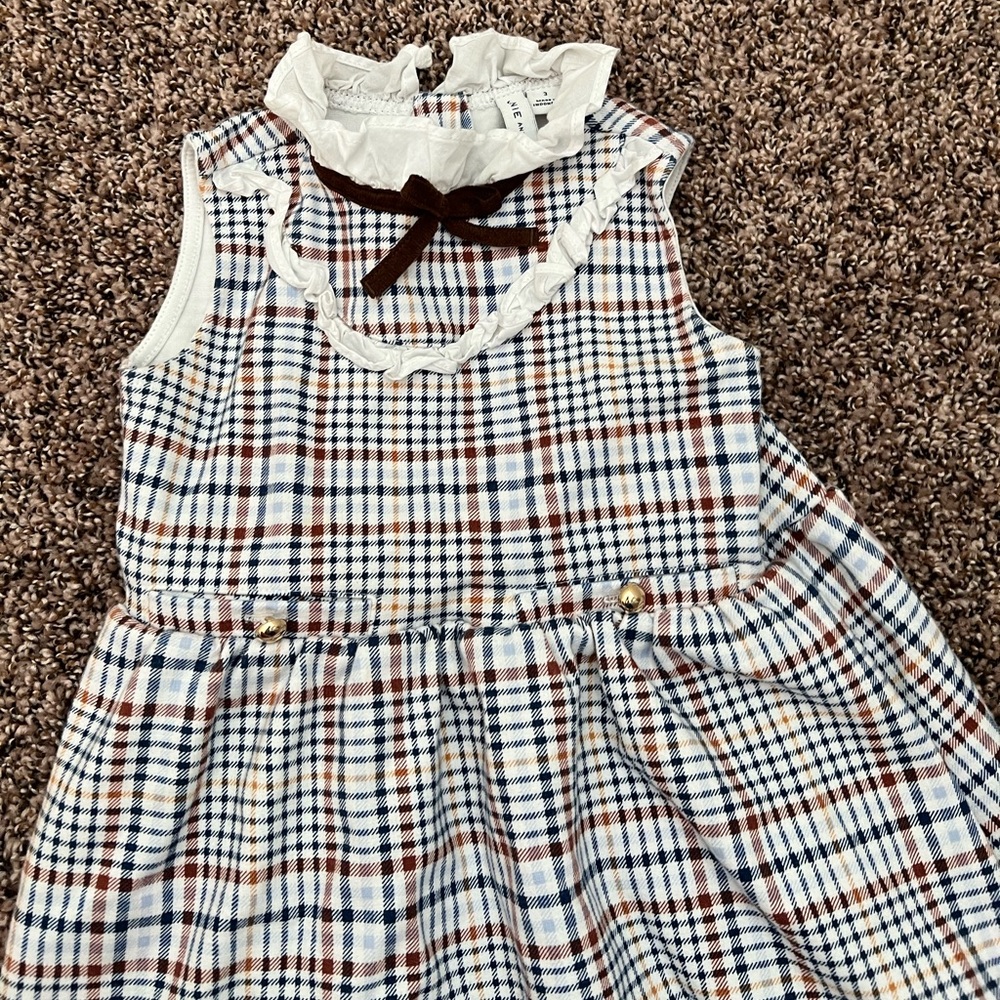 Janie and Jack Plaid Ribbon Collar Ponte Dress Size 3